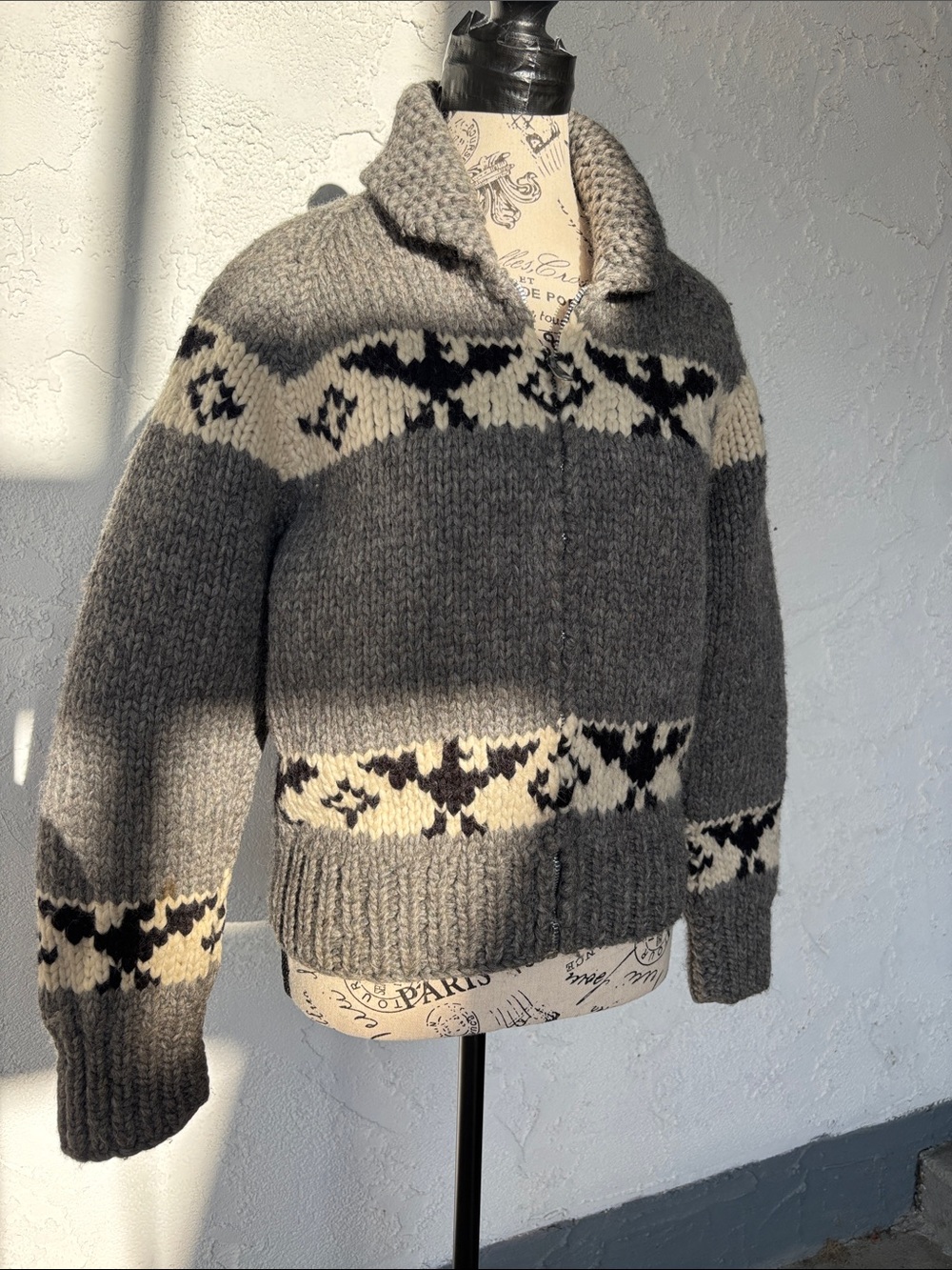 Vintage Gray and Cream Cowichan style Sweater